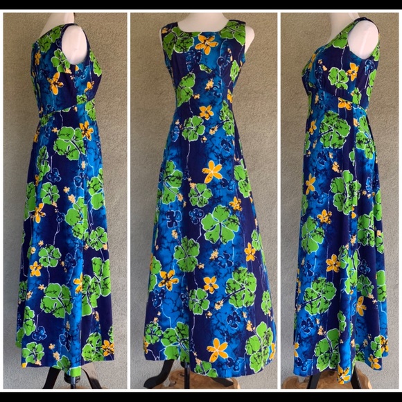 🌺 Vintage Bright Barkcloth Muumuu Maxi-Dress 🌺 - Picture 3 of 12